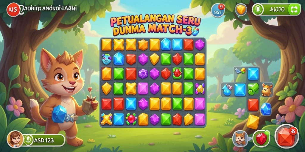 Tangkapan layar gameplay <strong>ASD123</strong> menampilkan aksi seru dalam mencocokkan permata.