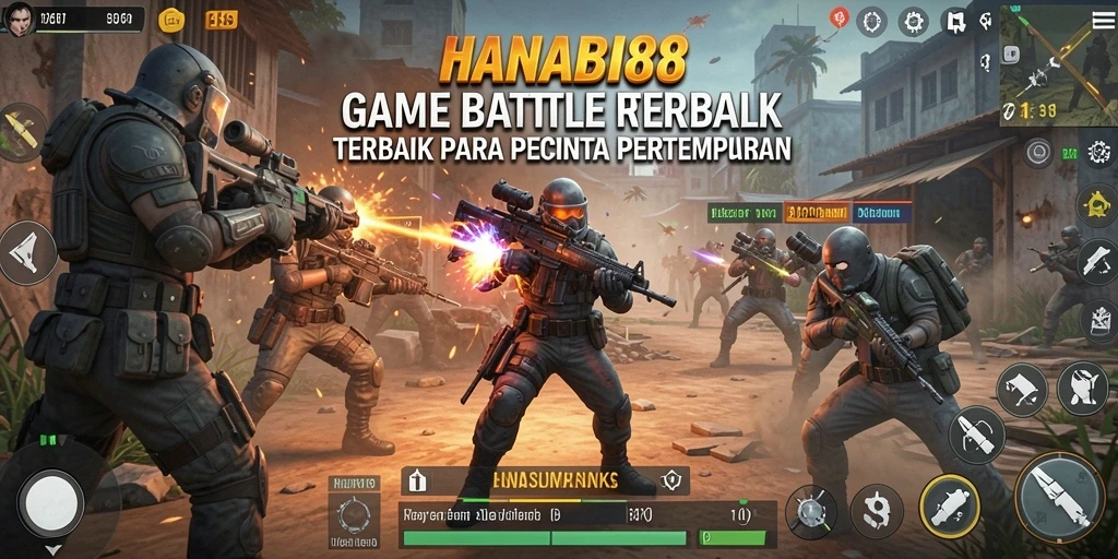 Menggambarkan gameplay seru HANABI88 dalam pertempuran Battle Royale.