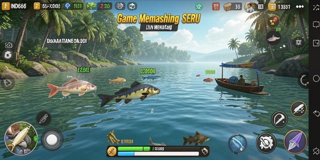 Screenshot gameplay IND666 menampilkan aksi memancing yang mendebarkan dan grafis menakjubkan.