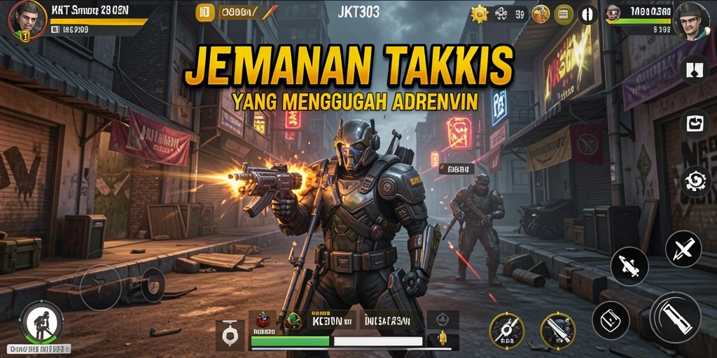 Tangkapan layar utama JKT303 menampilkan pertempuran seru dalam game TPS.