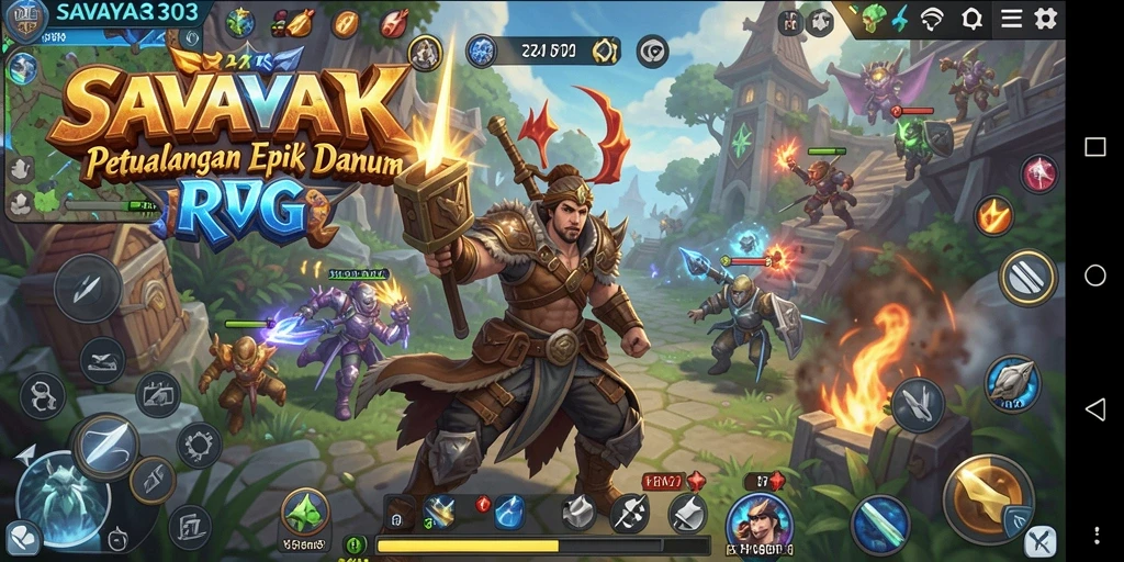Tangkapan layar dari gameplay SAVAYA303 yang menunjukkan aksi seru dan dunia RPG yang luas.